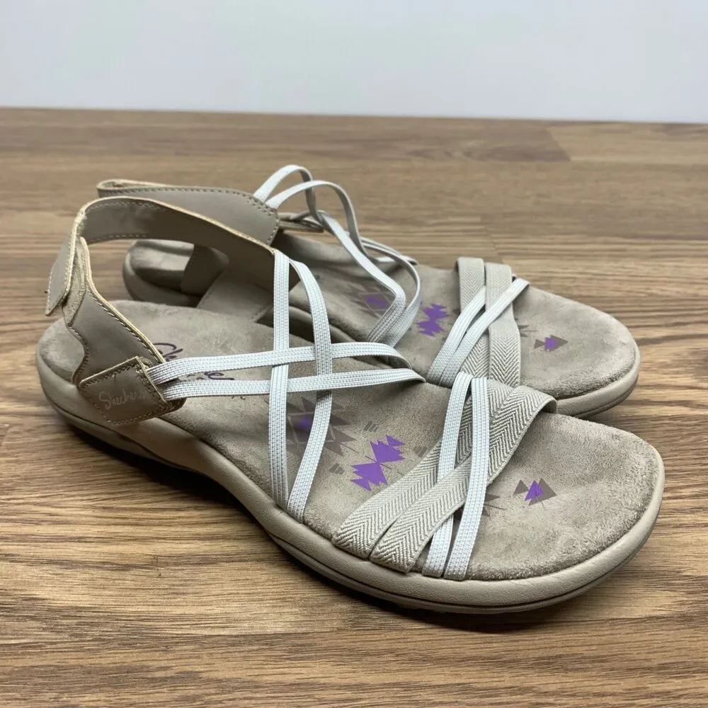Skechers Memory Foam Womens Size‎ 7 Beige Sandals Straps Casual Shoes